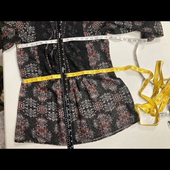 MAURICES, Women’s Top,Size Small,‎ Black, Gray, Wine, Lace, Sheer, tie front - Picture 3 of 6